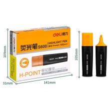 得力 S600 方头荧光笔 5.0mm 橙色 10支/盒