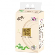 清风 BR38SC4 原木纯品4层塑包面巾纸120抽 3包/提