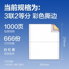 得力莱茵河 L241-3 电脑打印纸(1/2C彩色撕边) 1000页/箱
