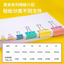 齐心 B3636 彩色长尾票夹 15mm 60只/筒